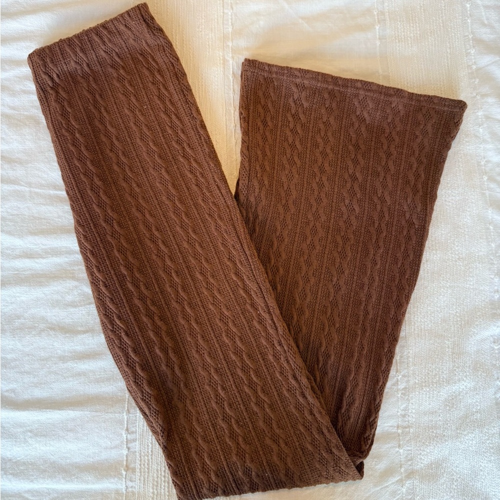 Flare Leg Brown Cable Knit Sweater Pants Altard State